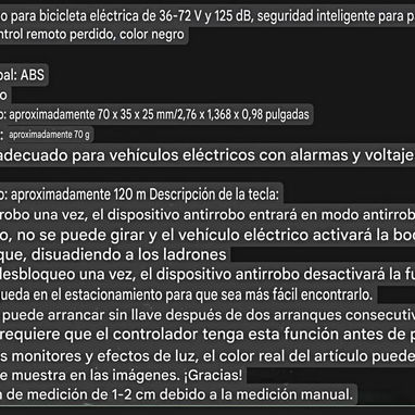 Moto eléctrica Sistema de alarma 36V -72V Con 2 teclas de control a distancia - Img 120162460