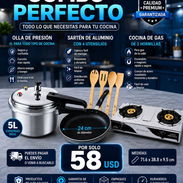 Combo olla de presión 5L + cocina de 2 hornillas+ sartén con utensilios - Img 56769190