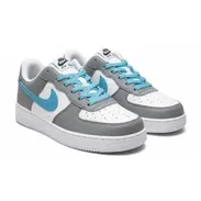 TENIS NIKE AIR FORCE GRIS CON BLANCO Y AZUL - Img 56821248