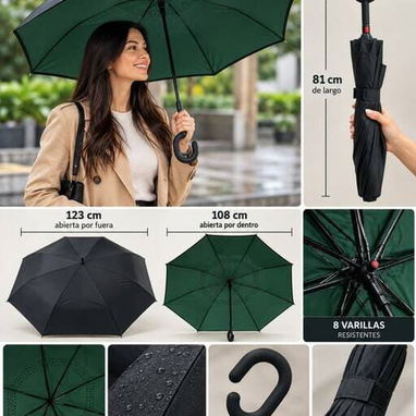 Sombrilla Inversa con Mango en C – 8 Varillas.  Precio: 15 USD  ¡Protégete de la lluvia con comodidad y estilo. - 2/5
