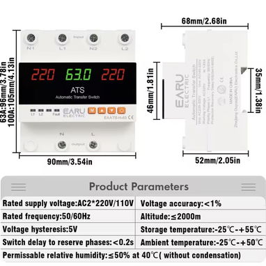 2 en 1 ATS Transfer + Protector de Voltaje Ajustable Manual 110V 63A 2P - Img 120971119