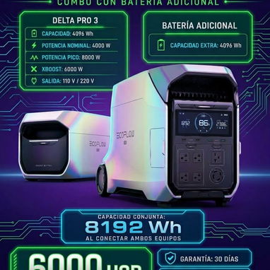 ⚡ ¡MÁXIMA POTENCIA ECOFLOW! ☀️ 🚚 ¡ENVÍO GRATIS A TODA LA HABANA! 💨 - 3/4