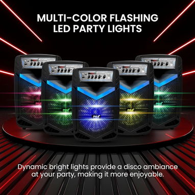 Pyle Altavoz PA Bluetooth Port谩til 600W - Subwoofer 10", Micr贸fono, Grabaci贸n, Luces LED, USB/SD/FM. Bocina 馃寪 - Img 127559218