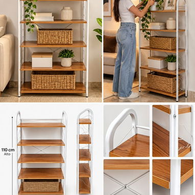 Estante organizador de metal y madera de 5 niveles - 3/3
