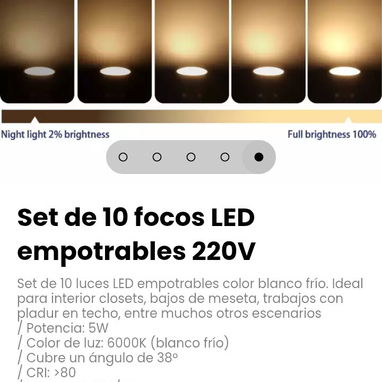 Set de 10 luces LED empotrables 220V color blanco frío. - 5/5