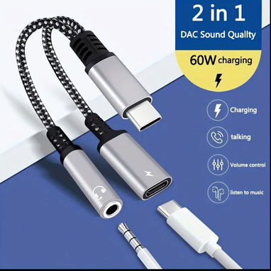 Vendo adaptador triple  (Tipo C Macho/Doble Salida Hembra (Audio 3.5 y Tipo C) - Img 94661857