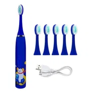 Cepillo Dientes Niño Niña NUEVO Eléctrico y Recargable AZUL más 5 CABEZALES EXTRAS - Súper CALIDAD - Img main-image-49455727