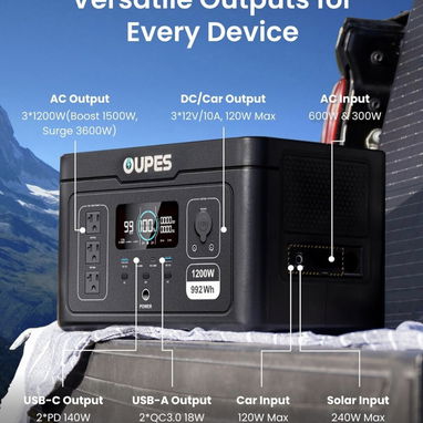 Estacion de energía. OUPES EXODUS 1200 🔋 Capacidad de batería LiFePO4: 992Wh ⚡ Potencia de salida: 1200W. Pico: 3600W - Img 119584828