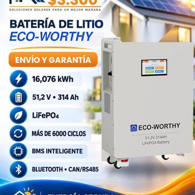 🔋Bateria ECO-WORTHY  16kwH 51.2V 314Ah BMS inteligente 😱. SELLADA EN CAja - 3/4