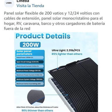 Eficiencia de conversión solar: 23.4% • Potencia máxima de salida: 200W • Precio 240 USD mensajería gratis - Img 121495916