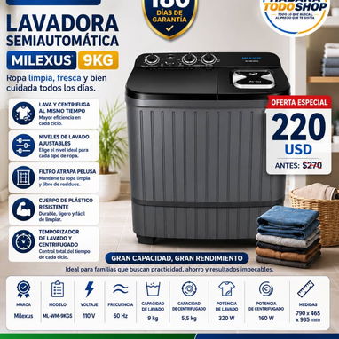 LAVADORAS SEMIAUTOMÁTICAS MILEXUS DE 7KG Y DE 9KG NUEVAS EN CAJA!!! - 2/2