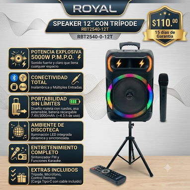 SPEAKER ROYAL 5000w P.M.P.O DE 12´´ CON TRÍPODE RBT2540-12T - Img 123332874