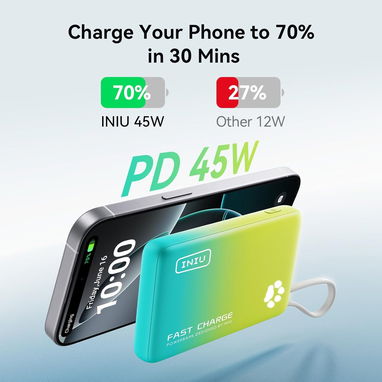 🔋⚡ Power Bank INIU 10000mAh 45W Con Cable USB-C Integrado Ultra Compacto EnvĂo Disponible* + GarantĂa** - Img 110409981