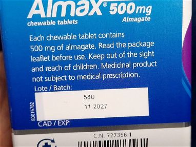 Almax 500 Mg. Alivia eficazmente la acidez y el ardor de estómago.sellado.vence 11/2027 - Img 69168447
