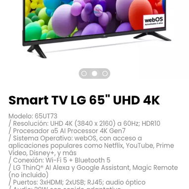 Smart TV LG 65" UHD 4K. Modelo: 65UT73. Nuevo en caja - Img 113563852