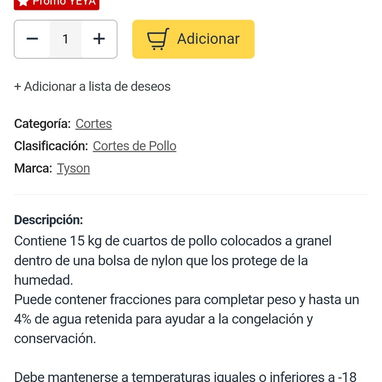 Caja de Pollo de 15kg 33 libras Importado Americano Marca Tyson ,muslo y contra muslo .Precio 35 usd . Contacto al 52686 - 5/5