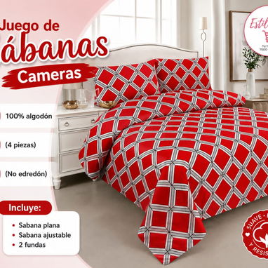 Juego de sábanas cameras o full Camazona 100% algodón  (4 piezas) (No edredón)  1 Sabana plana 1 Sabana ajustable  2 fun - 3/10