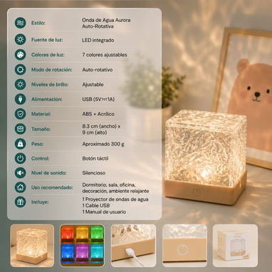 🛍️ Proyector ambiental de ondas de agua 🔑 Código: proy201 📝 Luz Inteligente de Proyección de Ondas de Agua de Aurora - 2/3