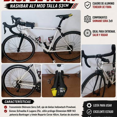 Bicicleta ruta NASHBAR AL1 talla 53 cm cuadro aluminio ligero, tenedor fibra - VENTA GARAJE ARTICULOS VARIOS - 2/5