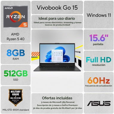 🍀Laptop Asus E1504F AMD Ryzen 5 /8GB LPDDR5/512GB SSD🍀 - 3/6