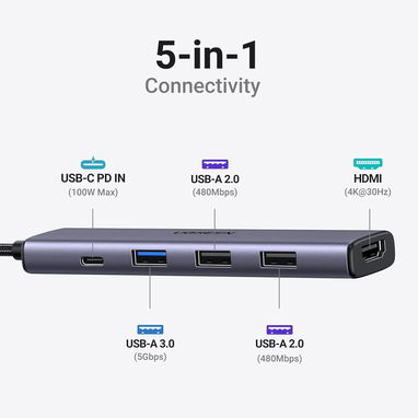 HUB UGREEN USB-C 5 EN 1 HDMI 4K PD 100W USB 3.0 PARA MACBOOK ENVÍO DISPONIBLE + GARANTÍA - 2/8