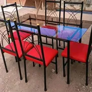 Juego de comedor de 6 sillas con cristal - Img 55501602