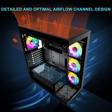 🖥️ Sevenhero EL2 – Chasis Gaming ATX Torre Media, 3 ventiladores ARGB. Vidrio templado panorámico 🌐🖥️ 133.96 USD - 3/6