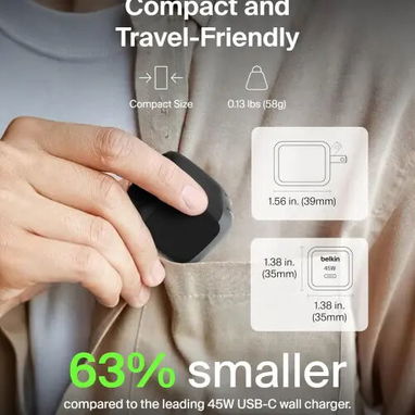 Cargador Belkin 45W USB-C con Cable USB-C, PD 3.1, PPS y Pines Plegables ($25) - 4/7
