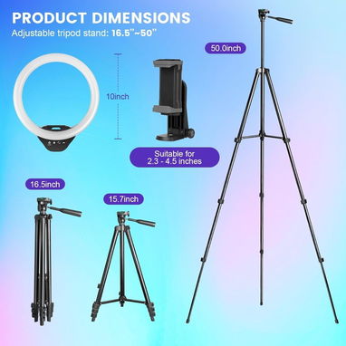 Aro de Luz LED RGB con mando. Sensyne Anillo de luz de 10" pulgadas con trípode extensible de 50" pulgadas 🌐 - Img 125926018