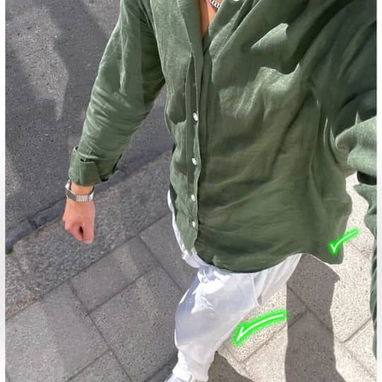 Camisa verde olivo de lino manga largas y mangas cortas , Camisa verde pastel , pantalón verde , pantalón negro de lino - Img 103142160