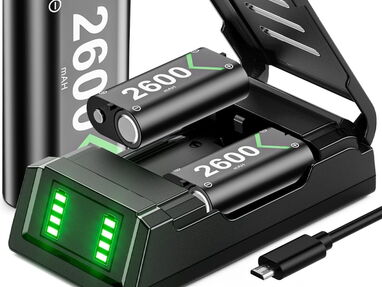 Cargador para batería de controlador Xbox, 3 x 2600 mAh paquete recargable de alta capacidad con estación rápida, indica - Img main-image