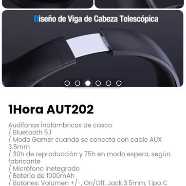 1Hora AUT202 Audífonos inalámbricos de casco - Img 122431308