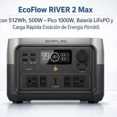 EcoFlow RIVER 2 Max con 512Wh, 500W - Pico 1000W, Batería LiFePO y Carga Rápida Estación/ 445 de Energía Portátil - Img 123197526