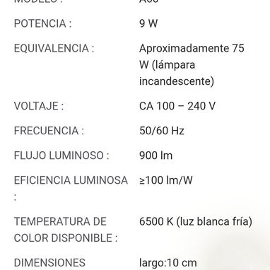 Bombillo led 9 w. Bombillo ahorrador = 75 incandescente - Img 124291606