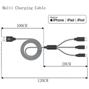 Cable de Carga 3 en 1 Xnewcable — 1.2m, Nylon Trenzado - Img 122136341