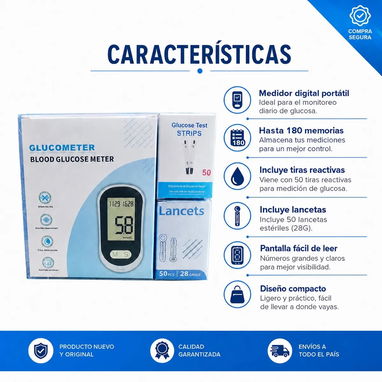 🩺 Kit Glucómetro Digital Portátil 📊 Incluye 50 Tiras + 50 Lancetas 🔋 Control Diario de Glucosa Fácil y Rápido - 5/6