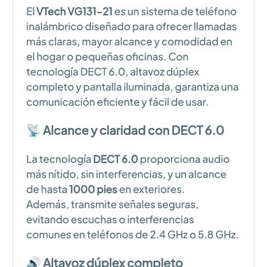 VTech VG131-21 - Teléfono Inalámbrico DECT 6.0 con 2 auriculares 🌐 - Img 127595319