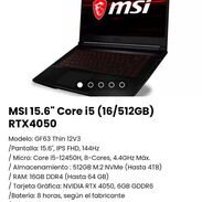 Laptop MSI Gamer* Laptop Core i5 msi* Laptop MSI NVIDIA RTX 4050* Laptop msi GF63* Laptop gaming NVIDIA RTX 4050 - Img 44523812