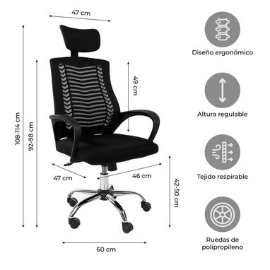 🪑 Silla Giratoria Ejecutiva  con cabezal  - Respaldo ergonómico de malla transpirable con reposacabezas.   - Altura aju - 2/2