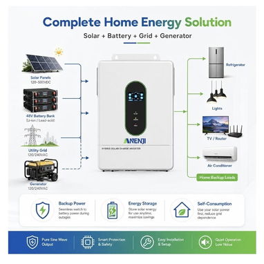 Super oferta!!! Inversor híbrido solar de 12000W 48V DC a 120V/240V AC Inversor de potencia de fase dividida monofásico. - 7/8