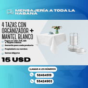 4 tazas con organizador + mantel blanco 💲 15 USD - Img 55227201