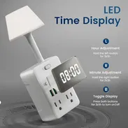 Regleta multifuncional con lámpara integrada, reloj digital, tomas de corriente, puertos USB y puertos Tipo C - Img 55667291