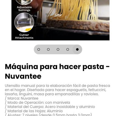 Máquina para hacer pasta - Nuvantee. Diseñada para hacer espaguetis, fettuccini, lasaña, linguini, masa para empanadilla - 5/5