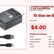 Combo Cargador micro V8 5V 2.4A 12w GAR124 VPT#-0097 - Img 55219294