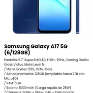 Samsung Galaxy A17 5G (6/128GB). Almacenamiento: 128GB (ampliable hasta 2TB con MicroSD). Nuevo en caja con garantía - Img 52217176