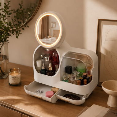 Organizador de Maquillaje con Espejo LED y Ventilador Integrado(CVV+) - Img 124176250
