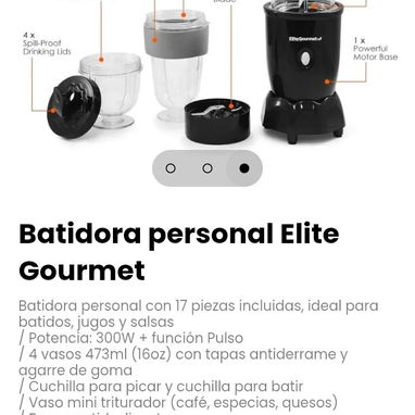 Batidora personal Elite Gourmet. Batidora personal con 17 piezas incluidas - Img 127635837
