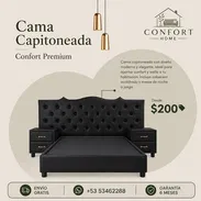 Cama tapizada negra con diseño acolchado Confort Home - Img 55301868