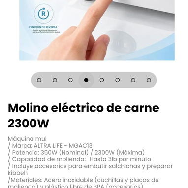 Molino eléctrico de carne 2300W Máquina mul. Marca: ALTRA LIFE - MGAC13 - 4/8