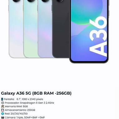 SAMSUNG Galaxy A36 5G (6GB RAM -128 GB),  A36 5G (8GB RAM -128GB), A36 5G (8GB RAM -256GB)+ caragdor carga rapida - Img 104915029